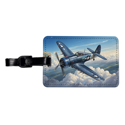 F4U Corsair WWII US Navy Marines Fighter Plane Travel Faux Leather Luggage Tag