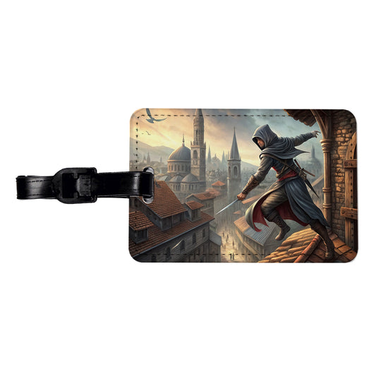 Fantasy Assassin Rogue Thief Rooftop Running Travel Faux Leather Luggage Tag