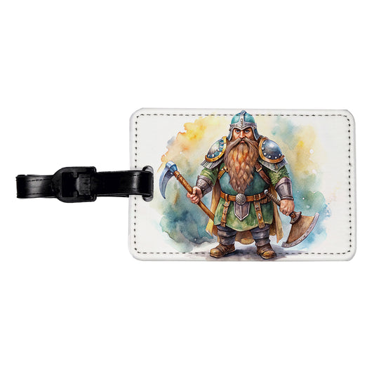 Fantasy Dwarf Fighter Warrior Tank Watercolor Travel Faux Leather Luggage Tag