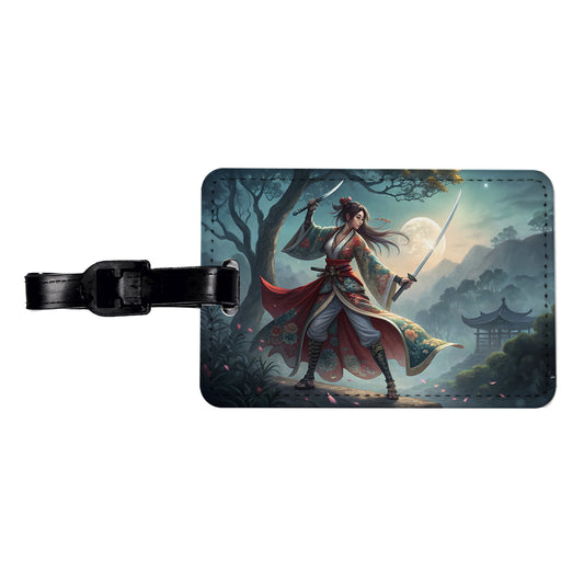 Fantasy Female Warrior Classic Japanese Anime Style Travel Faux Leather Luggage Tag