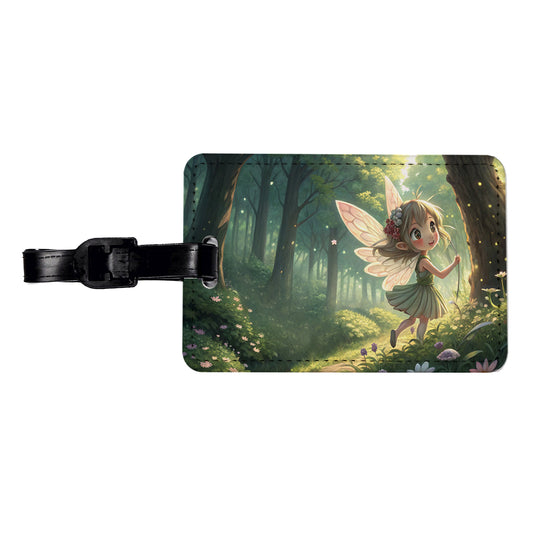 Fantasy Forest Pixie Girl Anime Style Travel Faux Leather Luggage Tag
