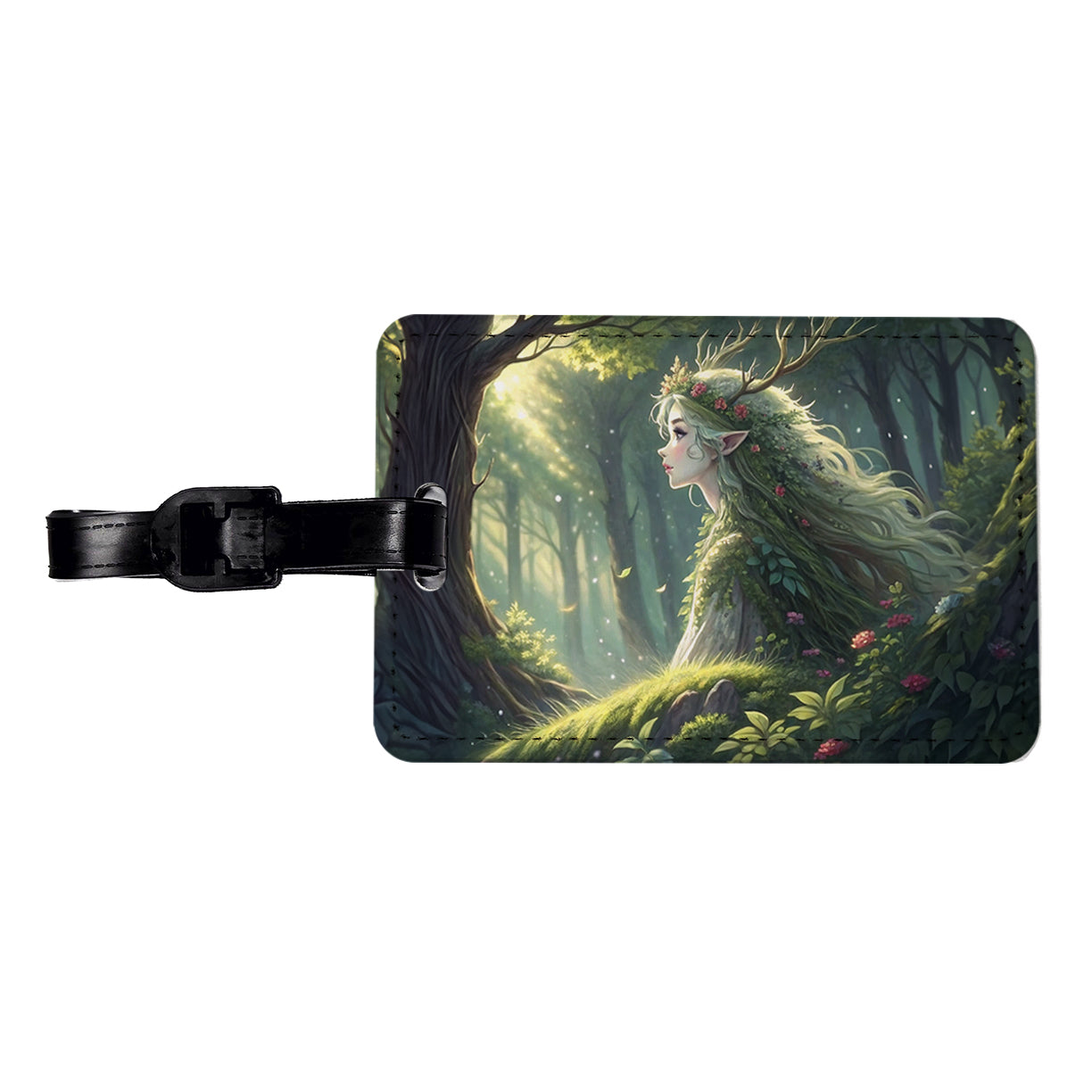 Fantasy Forest Spirit Anime Style Travel Faux Leather Luggage Tag