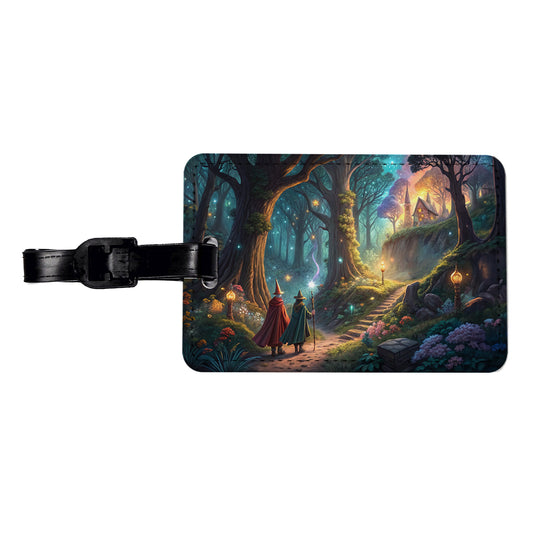 Fantasy Forest with Wizards Travel Faux Leather Luggage Tag