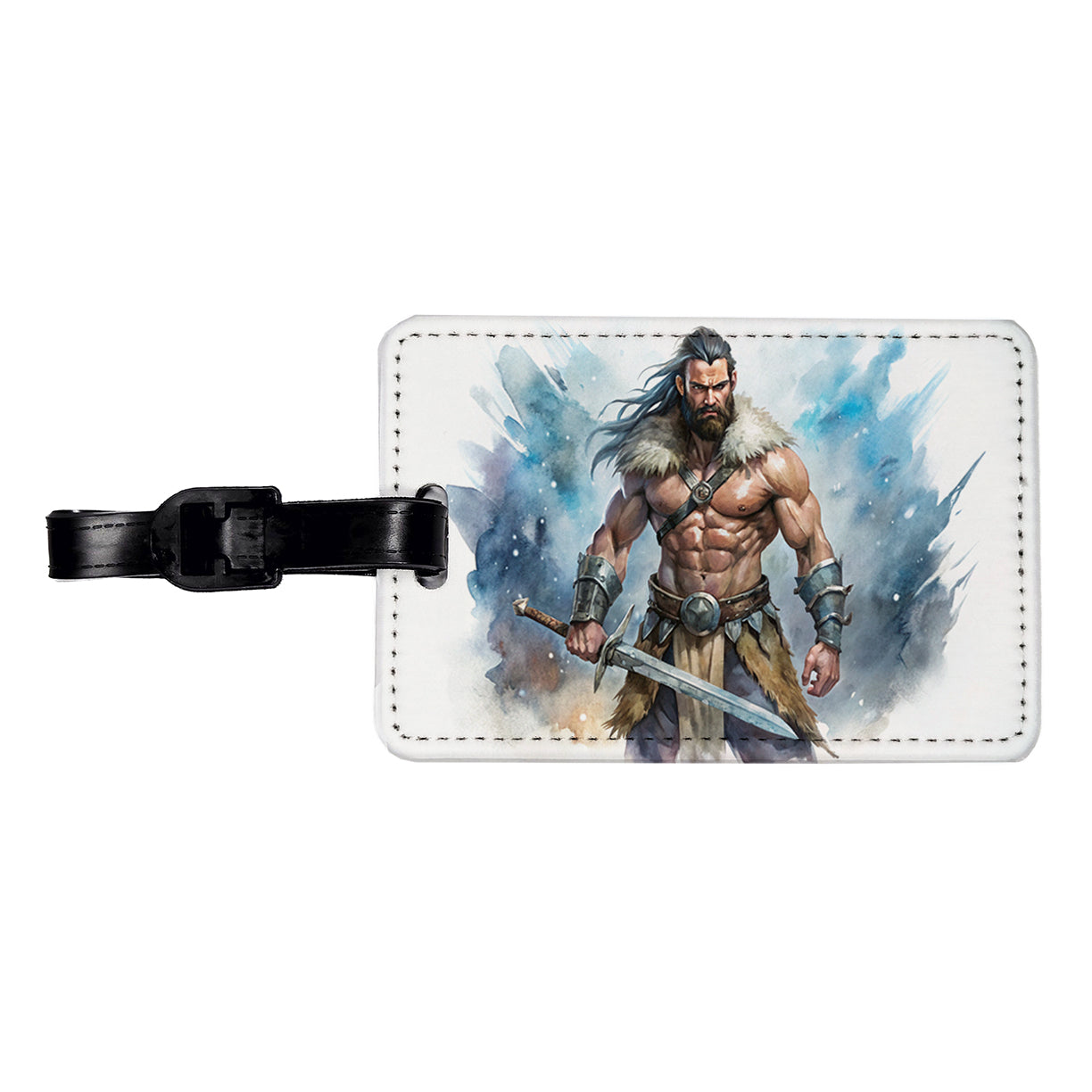 Fantasy Male Barbarian With Two-Handed Sword Travel Faux Leather Luggage Tag