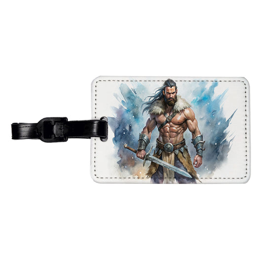 Fantasy Male Barbarian With Two-Handed Sword Travel Faux Leather Luggage Tag