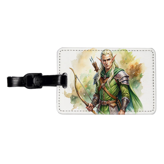 Fantasy Male Elven Ranger Archer Warrior Watercolor Travel Faux Leather Luggage Tag