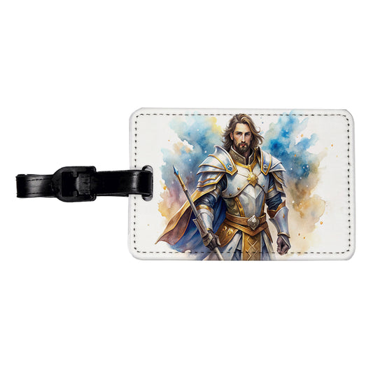 Fantasy Male Paladin Warrior Watercolor Travel Faux Leather Luggage Tag