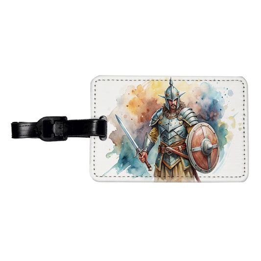 Fantasy Male Warrior Fighter With Full Armor Tank Travel Faux Leather Luggage Tag