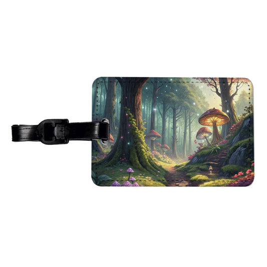 Fantasy Mushroom Forest Mystical Anime Style Travel Faux Leather Luggage Tag