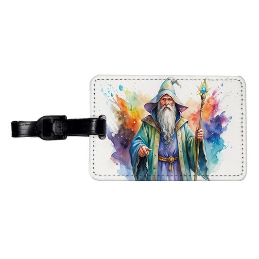 Fantasy Wizard Magician Magic User Watercolor Travel Faux Leather Luggage Tag