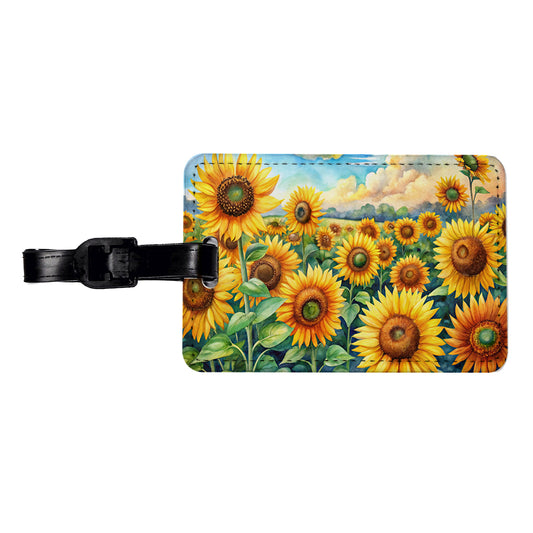 Field Of Sunflowers Watercolor Travel Faux Leather Luggage Tag