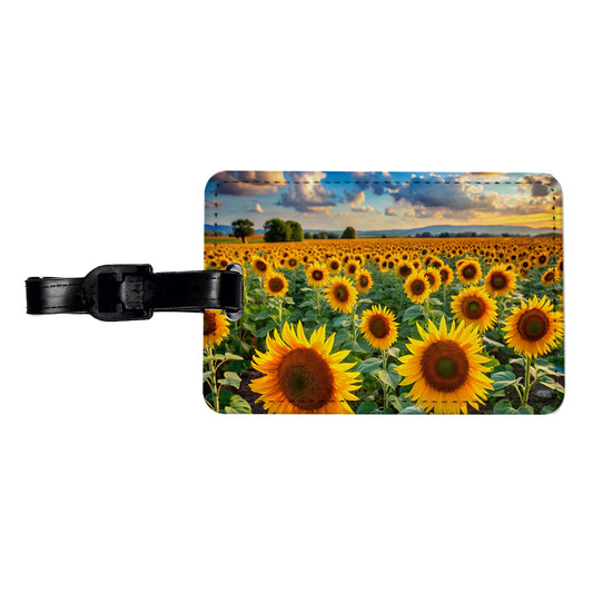 Field Of Sunflowers Travel Faux Leather Luggage Tag