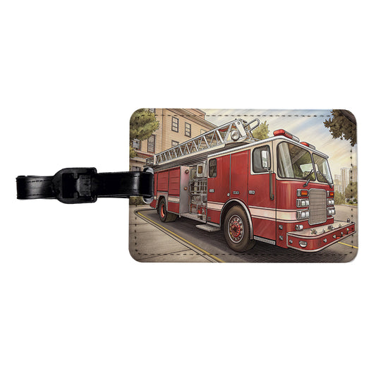Fire Engine Firefighter Ladder Truck Travel Faux Leather Luggage Tag