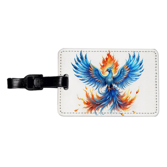 Flaming Blue Phoenix Rising Fantasy Watercolor Travel Faux Leather Luggage Tag