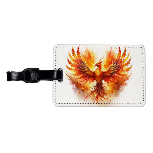 Flaming Phoenix Rising Fantasy Watercolor Travel Faux Leather Luggage Tag