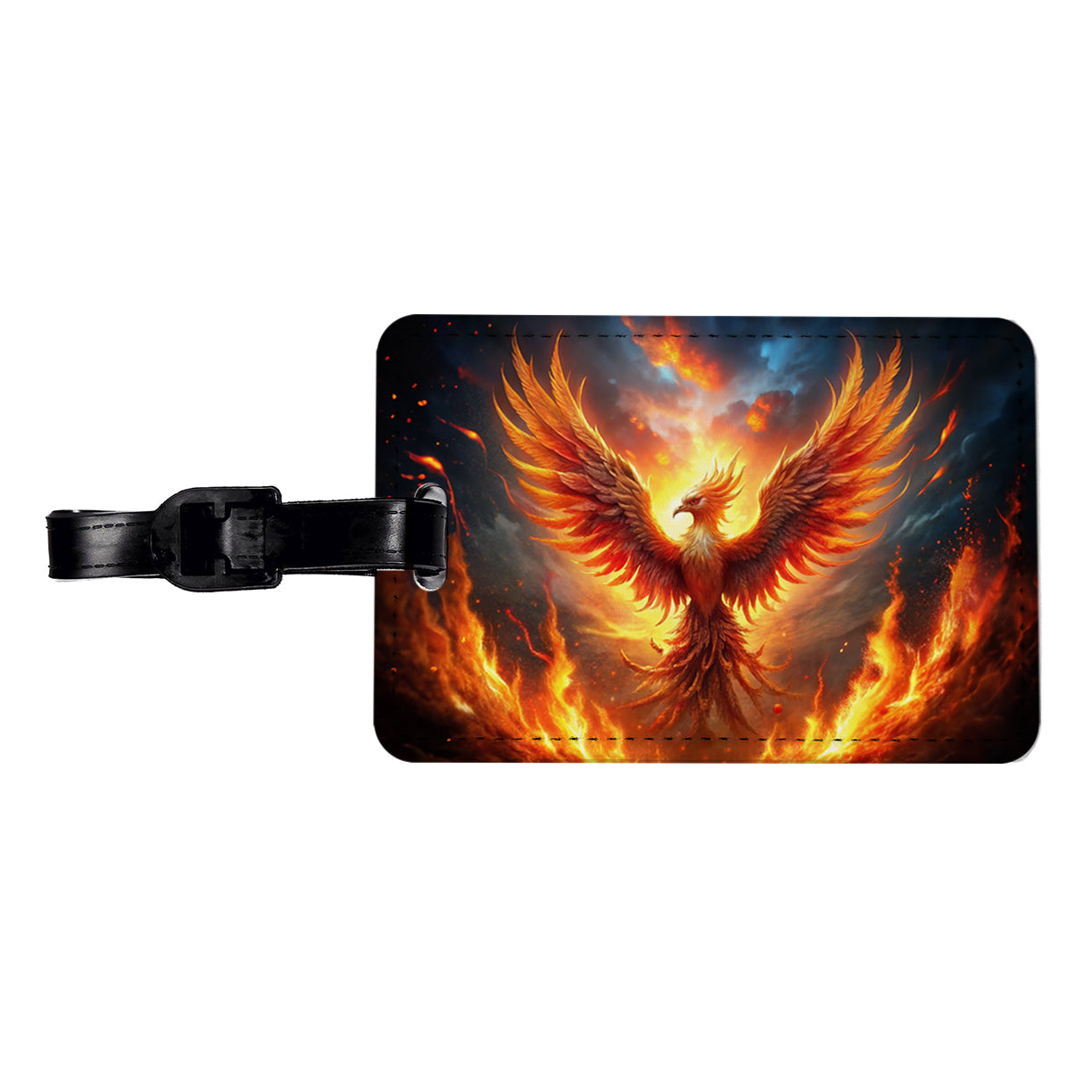 Flaming Phoenix Rising From Ashes Fantasy Bird Travel Faux Leather Luggage Tag