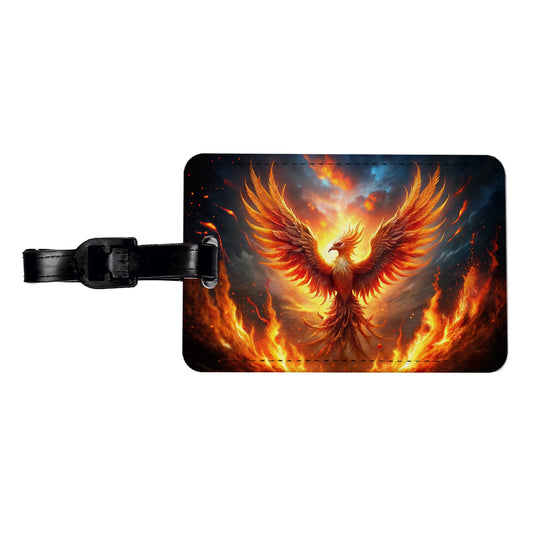 Flaming Phoenix Rising From Ashes Fantasy Bird Travel Faux Leather Luggage Tag