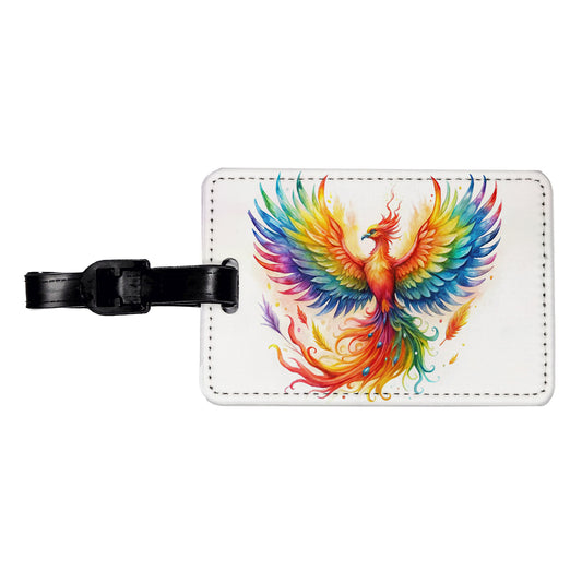 Flaming Rainbow Phoenix Rising Fantasy Watercolor Travel Faux Leather Luggage Tag