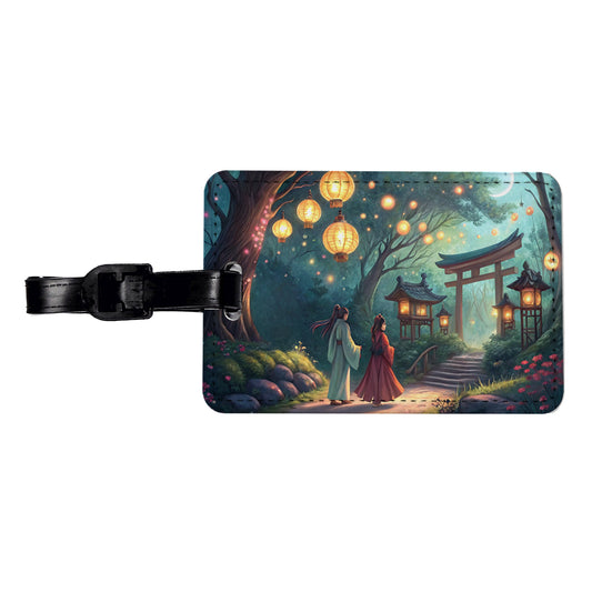 Forest Temple Entrance Torii Gate Fantasy Japanese Anime Style Travel Faux Leather Luggage Tag