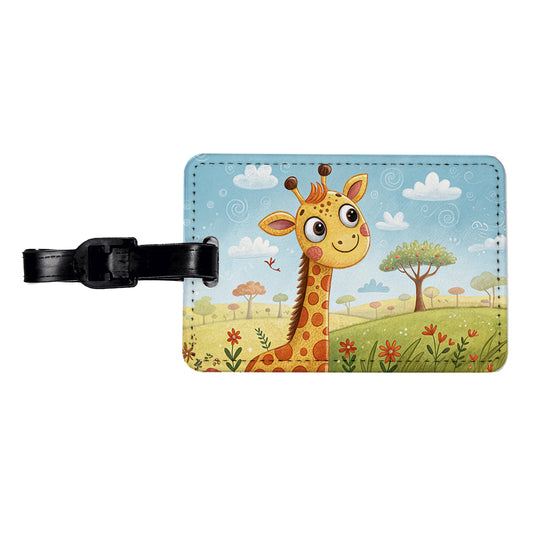 Giraffe Children's Illustration Style Travel Faux Leather Luggage Tag