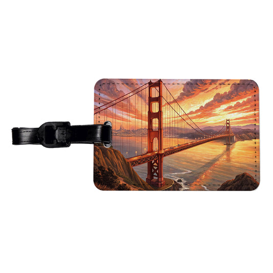 Golden Gate Bridge During Sunset San Francisco California Travel Faux Leather Luggage Tag