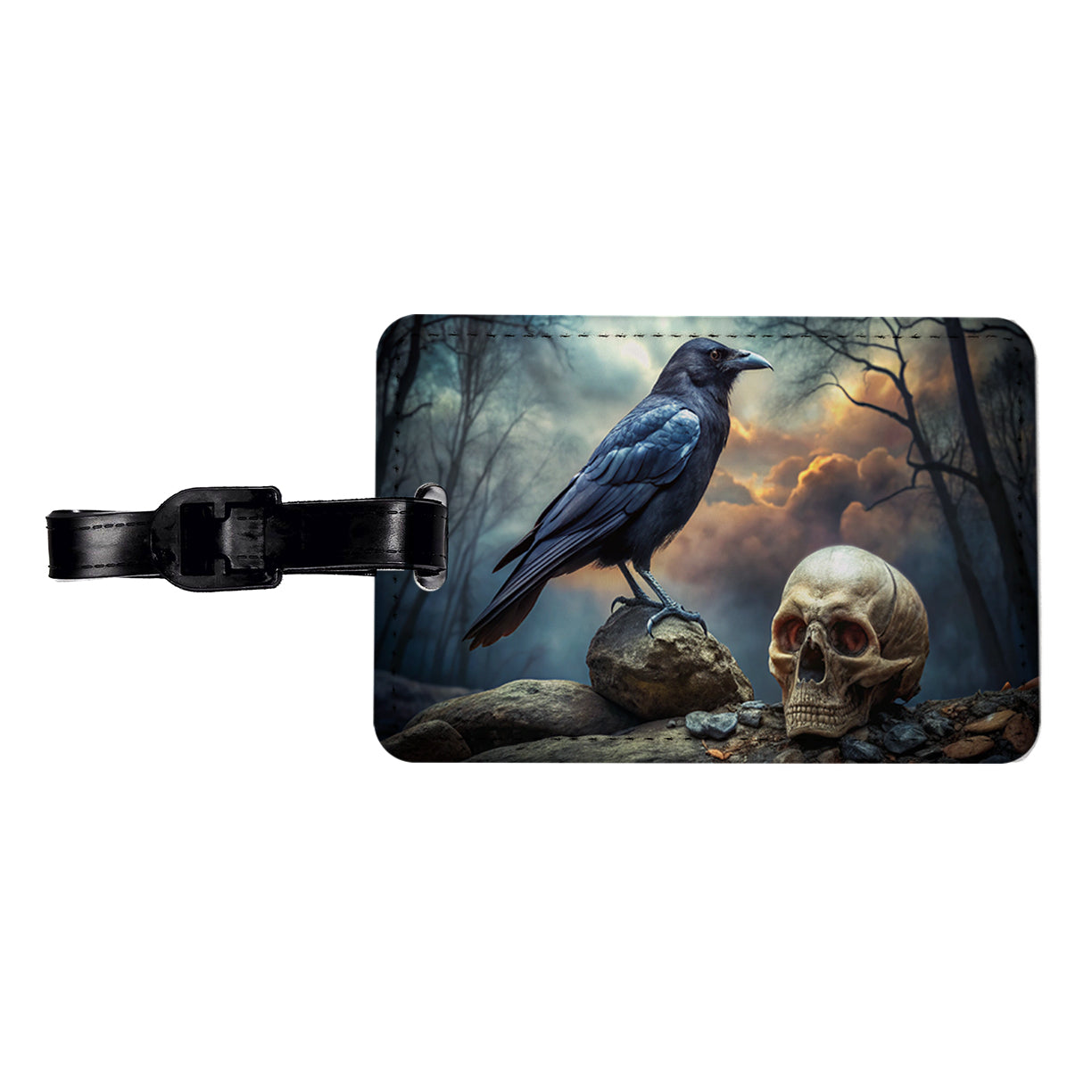 Gothic Raven Death Skull Halloween Travel Faux Leather Luggage Tag