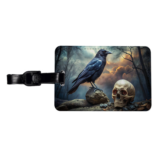 Gothic Raven Death Skull Halloween Travel Faux Leather Luggage Tag