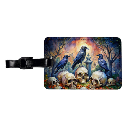 Gothic Raven Death Skulls Watercolor Travel Faux Leather Luggage Tag