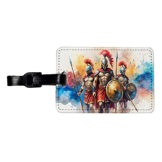 Greek Warriors Spartans Watercolor Travel Faux Leather Luggage Tag