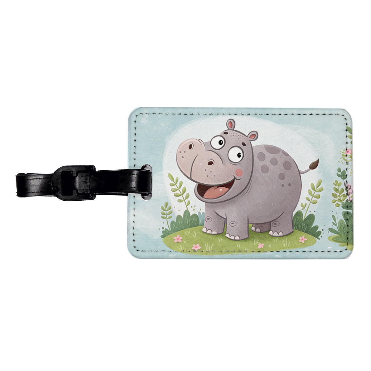 Hippo Children's Illustration Style Travel Faux Leather Luggage Tag