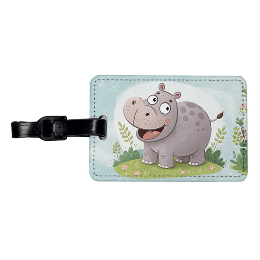 Hippo Children's Illustration Style Travel Faux Leather Luggage Tag