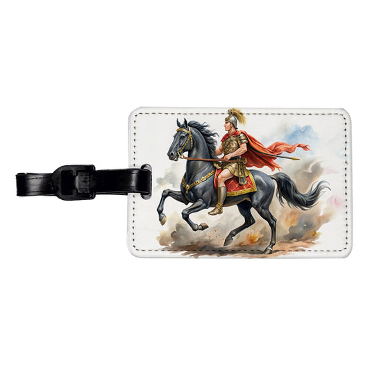 Historical Alexander The Great On His Horse Bucephalus Watercolor Travel Faux Leather Luggage Tag