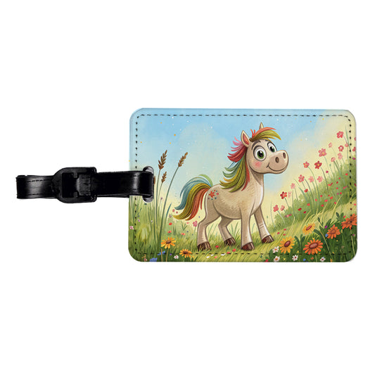 Horse Children's Illustration Style Travel Faux Leather Luggage Tag