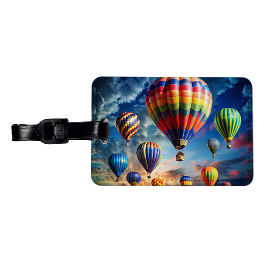 Hot Air Balloons Against a Cloud Covered Deep Blue Sky Travel Faux Leather Luggage Tag