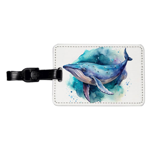 Humpback Whale Watercolor Travel Faux Leather Luggage Tag