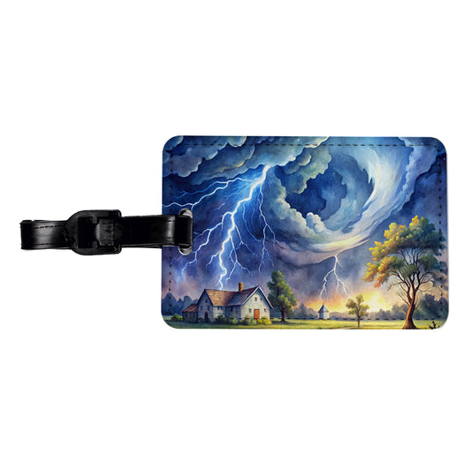 Hurricane and Lightning At Night in the Country Watercolor Travel Faux Leather Luggage Tag