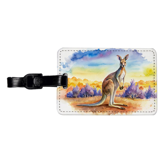 Kangaroo In The Fields Of Australia Watercolor Travel Faux Leather Luggage Tag