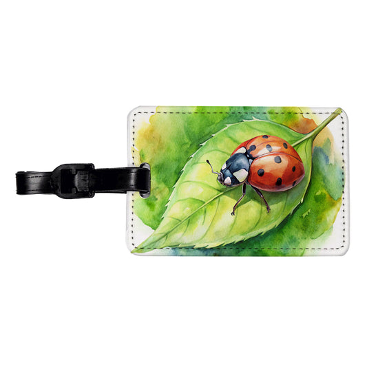 Ladybug On Leaf Watercolor Travel Faux Leather Luggage Tag