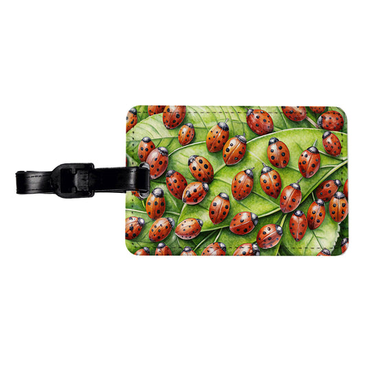Ladybugs on Leaf Travel Faux Leather Luggage Tag