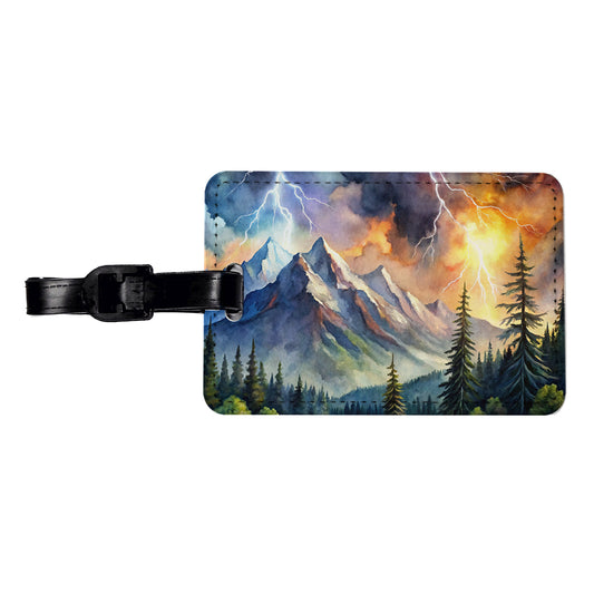 Lighting In The Mountains Watercolor Travel Faux Leather Luggage Tag