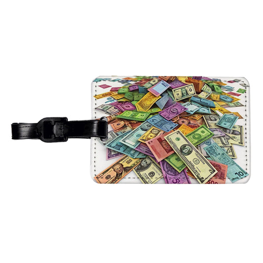 Lots of Colorful Money Monetary Bills Travel Faux Leather Luggage Tag