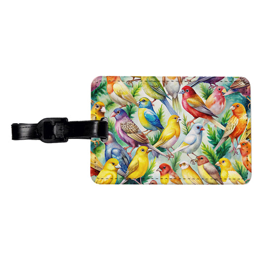 Many Colorful Canary Birds Watercolor Travel Faux Leather Luggage Tag