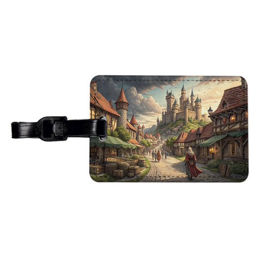 Medieval Kingdom Village with Castle Travel Faux Leather Luggage Tag