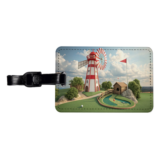 Miniature Golf Course Windmill Travel Faux Leather Luggage Tag