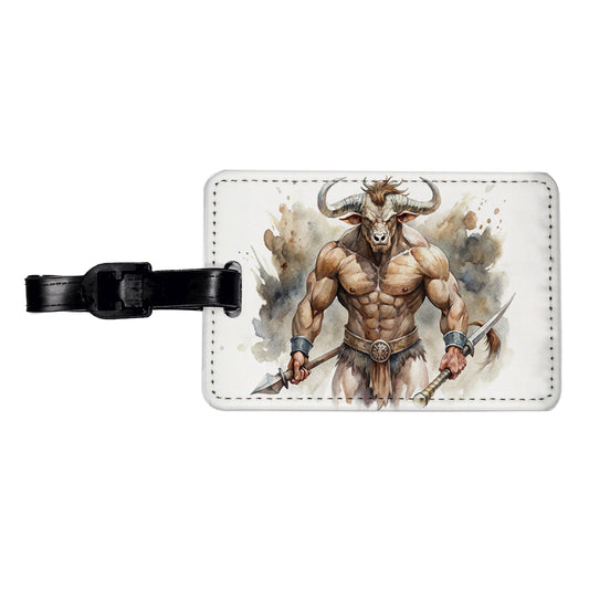 Minotaur Greek Mythology Watercolor Travel Faux Leather Luggage Tag