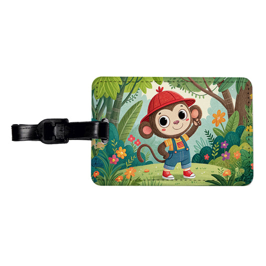 Monkey Children's Illustration Style Travel Faux Leather Luggage Tag