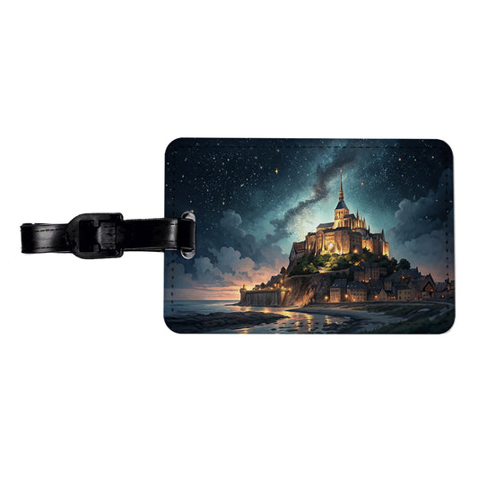 Mont Saint Michel Monastery Lit Up At Night Normandy Travel Faux Leather Luggage Tag