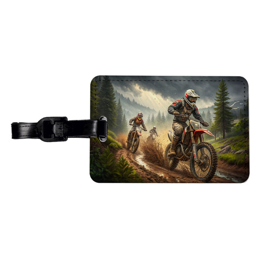 Motocross Off Road Dirt Bikes Racing Travel Faux Leather Luggage Tag