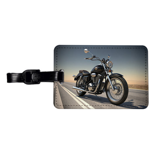 Motorcycle on the Road Travel Faux Leather Luggage Tag