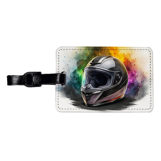 Motorcycle Racing Riding Helmet Watercolor Travel Faux Leather Luggage Tag